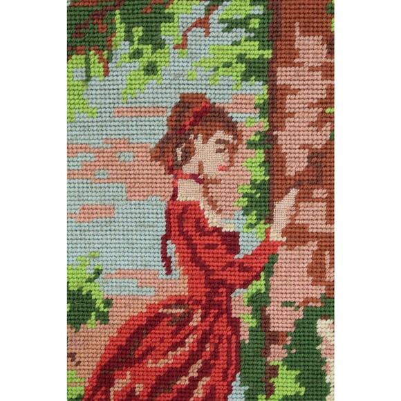 Fragonard The Souvenir Finished Needlepoint Framed French Victorian Lady & Dog - Picture 3 of 10
